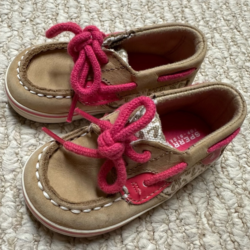 Sperry Top-Sider Bluefish Crib Boat Shoe Infant Baby Girl Size 3 Animal Print 🐆🩷 - Picture 9 of 11